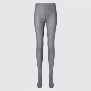 Women Uniqlo HEATTECH Ribbed Knitted Tight Grey | 2227702