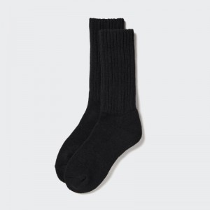 Women Uniqlo HEATTECH Ribbed Pile-Lined Socks Black | 1080536