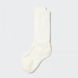 Women Uniqlo HEATTECH Ribbed Pile-Lined Socks White | 5699602