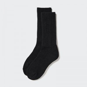 Women Uniqlo HEATTECH Ribbed Pile Socks Black | 5390011