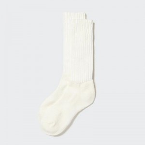 Women Uniqlo HEATTECH Ribbed Pile Socks White | 9932916