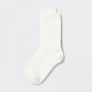 Women Uniqlo HEATTECH Ribbed Socks White | 8735041