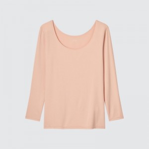 Women Uniqlo HEATTECH Scoop Neck Long-Sleeve T Shirts Pink | 8999511