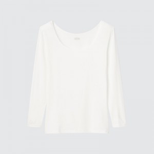 Women Uniqlo HEATTECH Scoop Neck Long-Sleeve T Shirts White | 3737900