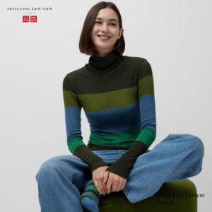 Women Uniqlo HEATTECH Seamless Ribbed Extra Warm T Shirts Green | 9105178
