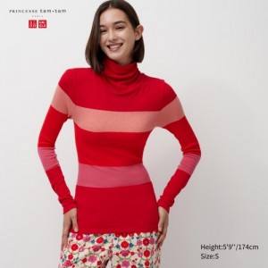Women Uniqlo HEATTECH Seamless Ribbed Extra Warm T Shirts Red | 198545