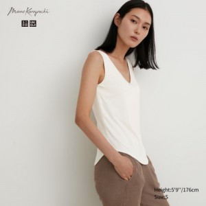 Women Uniqlo HEATTECH Sleeveless Silk Blend Tank Top White | 7528880