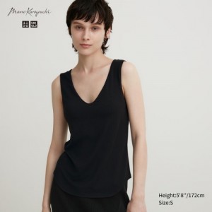 Women Uniqlo HEATTECH Sleeveless Silk Blend Tank Top Black | 8793382