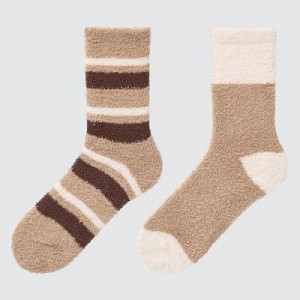 Women Uniqlo HEATTECH Soft Fluffy Socks Beige | 3742841