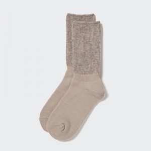 Women Uniqlo HEATTECH Souffle Socks Beige | 5440232