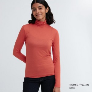 Women Uniqlo HEATTECH Ultra Light Turtleneck Long-Sleeve T Shirts Orange | 885111