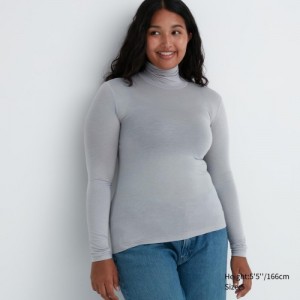 Women Uniqlo HEATTECH Ultra Light Turtleneck Long-Sleeve T Shirts Grey | 173748