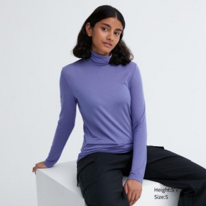 Women Uniqlo HEATTECH Ultra Light Turtleneck Long-Sleeve T Shirts Purple | 3923336