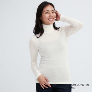 Women Uniqlo HEATTECH Ultra Light Turtleneck Long-Sleeve T Shirts White | 3444160