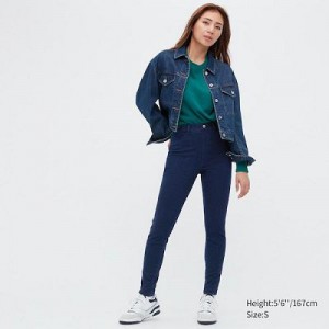 Women Uniqlo HEATTECH Ultra Stretch High-Rise Denim Pants Blue | 5070593