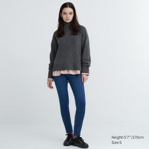 Women Uniqlo HEATTECH Ultra Stretch High-Rise Denim Pants Blue | 5599351
