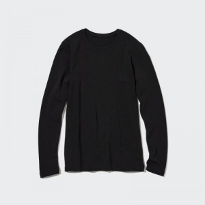 Women Uniqlo HEATTECH Ultra Warm Crew Neck Long-Sleeve T Shirts Black | 1763441