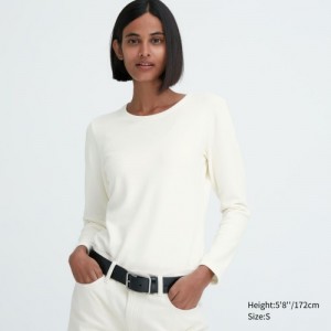 Women Uniqlo HEATTECH Ultra Warm Crew Neck Long-Sleeve T Shirts White | 4064549