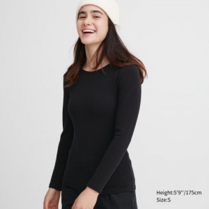 Women Uniqlo HEATTECH Ultra Warm Crew Neck Long-Sleeve T Shirts Black | 1014951