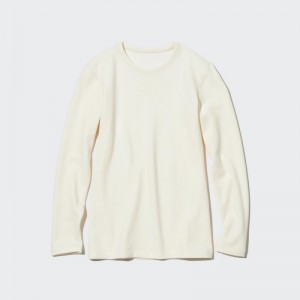 Women Uniqlo HEATTECH Ultra Warm Crew Neck Long-Sleeve T Shirts White | 7072221