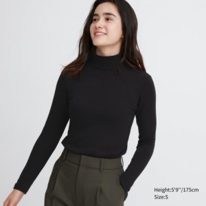 Women Uniqlo HEATTECH Ultra Warm High Neck T Shirts Black | 2991421