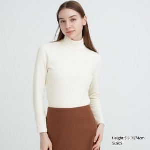 Women Uniqlo HEATTECH Ultra Warm High Neck T Shirts White | 7146598