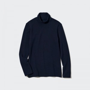 Women Uniqlo HEATTECH Ultra Warm High Neck T Shirts Navy | 772581