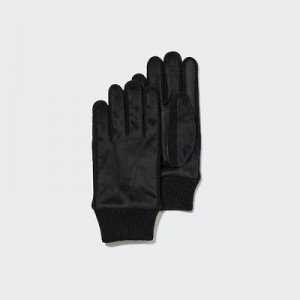 Women Uniqlo Heattech Lined Faux Suede Gloves Black | 6630916