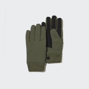 Women Uniqlo Heattech Lined Function Gloves Olive | 5267677