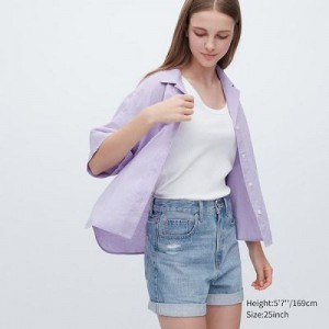 Women Uniqlo High-Rise Denim Shorts Blue | 1927283