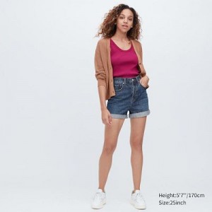 Women Uniqlo High-Rise Denim Shorts Blue | 9550851