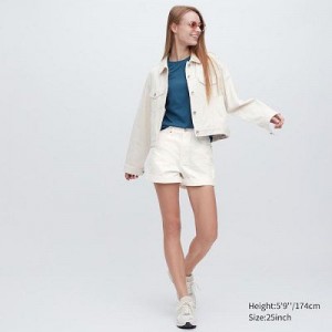 Women Uniqlo High-Rise Denim Shorts White | 5527804