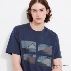 Women Uniqlo Hokusai UT Short Sleeve T Shirts Blue | 9143594