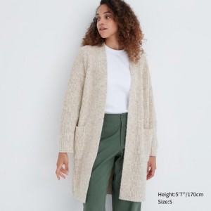 Women Uniqlo Knitted Long Cardigan Beige | 6556305