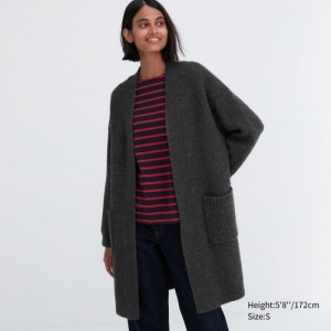 Women Uniqlo Knitted Long Cardigan Grey | 4124632