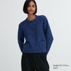 Women Uniqlo Knitted Short Cardigan Blue | 6760112