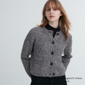 Women Uniqlo Knitted Short Cardigan Grey | 3142983
