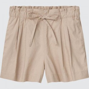 Women Uniqlo Linen-Cotton Shorts Beige | 2978725