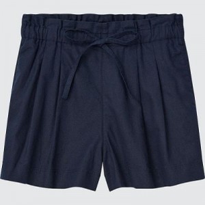 Women Uniqlo Linen-Cotton Shorts Navy | 2366512