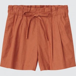 Women Uniqlo Linen-Cotton Shorts Orange | 7411586