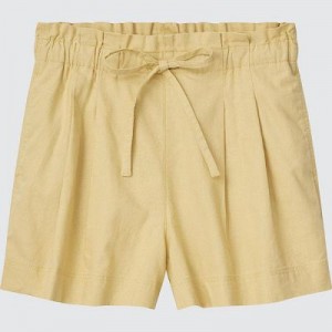 Women Uniqlo Linen-Cotton Shorts Yellow | 7960408