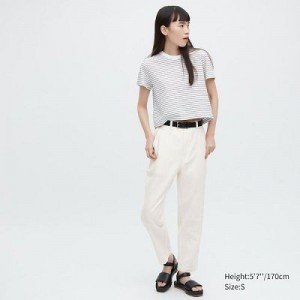 Women Uniqlo Linen Cotton Tapered Pants White | 1926309