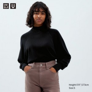 Women Uniqlo Merino Blend Volume Long-Sleeve Sweaters Black | 2393879
