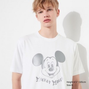 Women Uniqlo Mickey Shines UT Short-Sleeve T Shirts White | 1853950