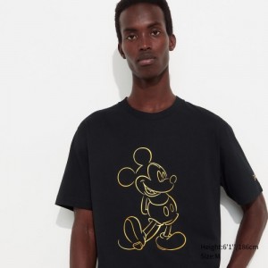 Women Uniqlo Mickey Shines UT Short-Sleeve T Shirts Black | 8410362