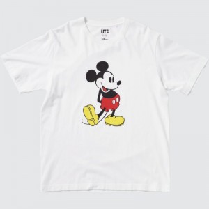 Women Uniqlo Mickey Stands UT Short-Sleeve T Shirts White | 1072395