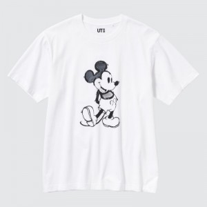 Women Uniqlo Mickey Stands UT Short Sleeve T Shirts White | 5589249