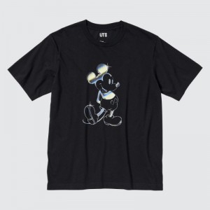 Women Uniqlo Mickey Stands UT Short Sleeve T Shirts Black | 8214852