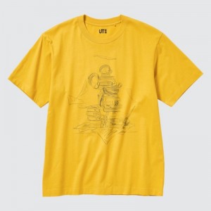 Women Uniqlo Mickey Stands UT Short Sleeve T Shirts Yellow | 3537496