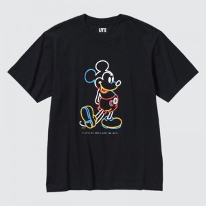 Women Uniqlo Mickey Stands UT Short Sleeve T Shirts Black | 7543978